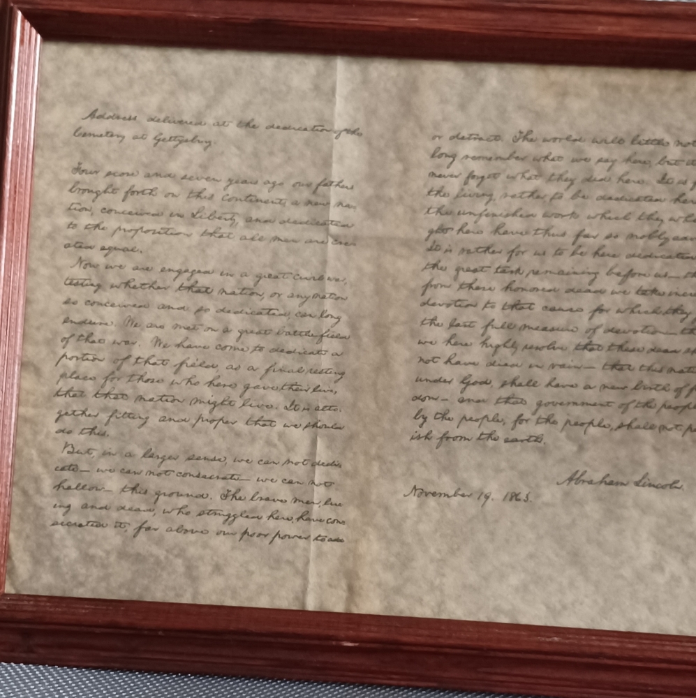 COPY - Framed Gettysburg Address of 1863